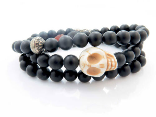 ONYX CARNELIAN SKULL BRACELET