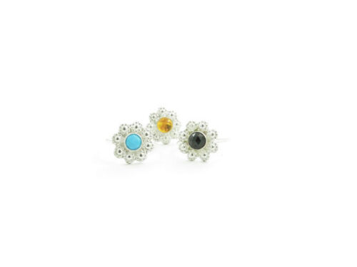 SILVER FLOWER GEM RINGS