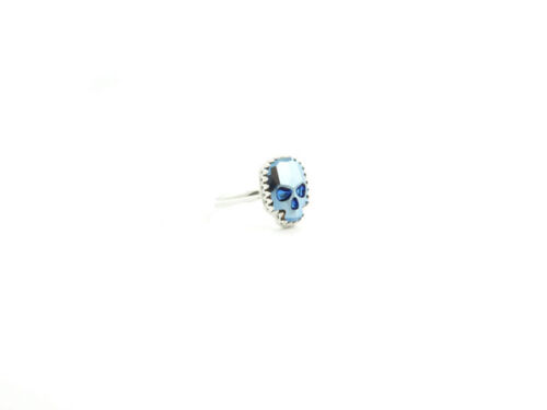 Metallic blue skull ring