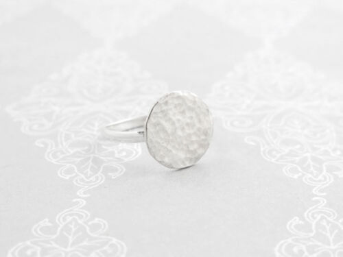 Hammered disk silver ring