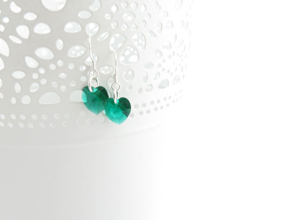 Emerald Swarovski heart earrings