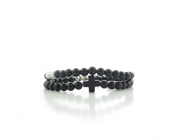 BLACK AGATE CROSS BRACELET