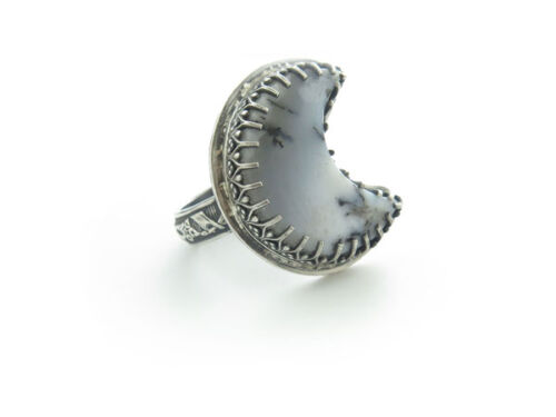 Dendritic opal moon ring