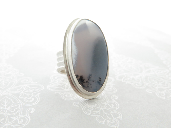 Dendritic Opal oval ring