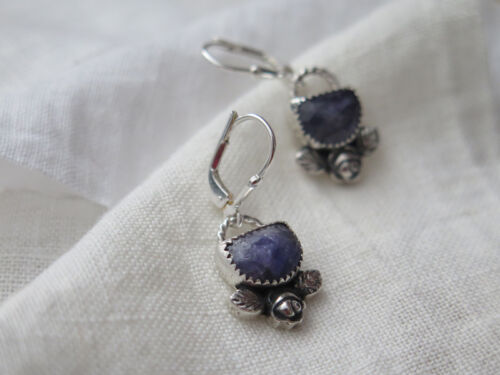 Tanzanite silver rose earrings