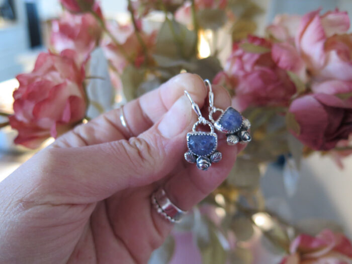 Tanzanite silver rose earrings