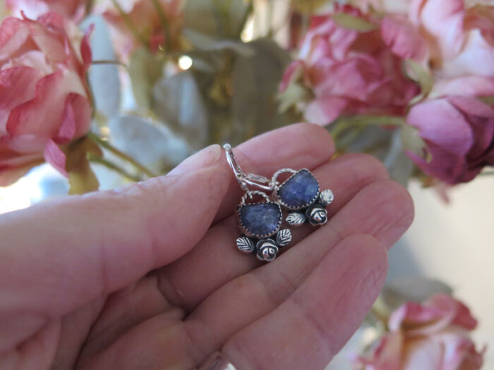 Tanzanite silver rose earrings