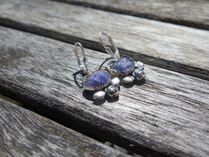 Tanzanite silver rose earrings