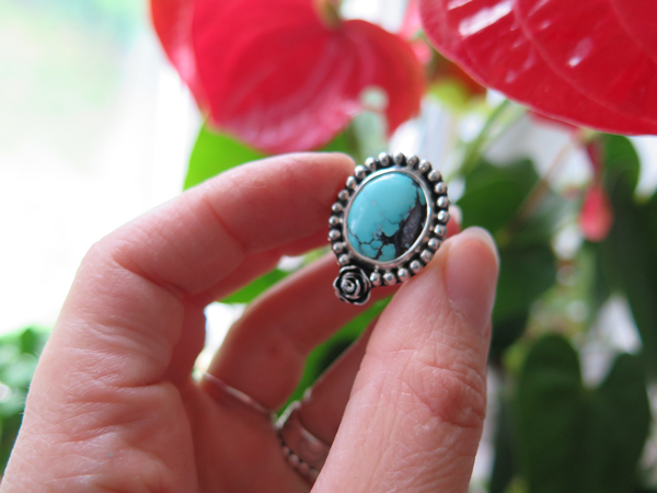 NATURAL TURQUOISE ROSE RING